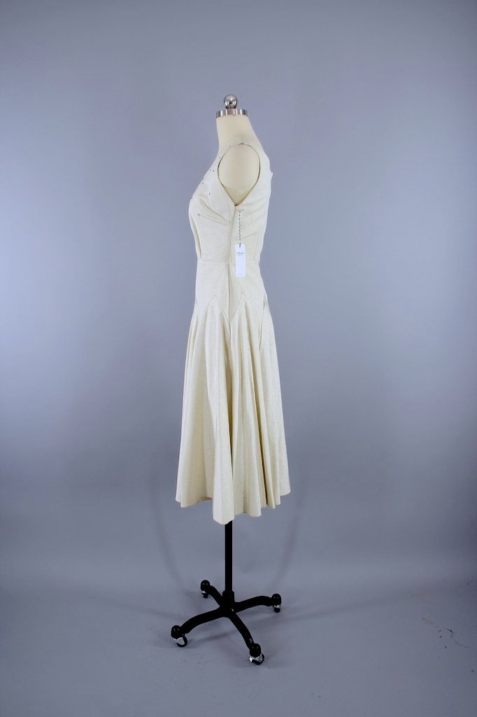 Vintage 1950s White Cocktail Party Dress / Wedding Reception-ThisBlueBird