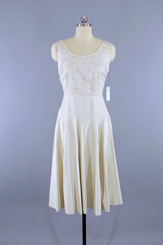 Vintage 1950s White Cocktail Party Dress / Wedding Reception-ThisBlueBird