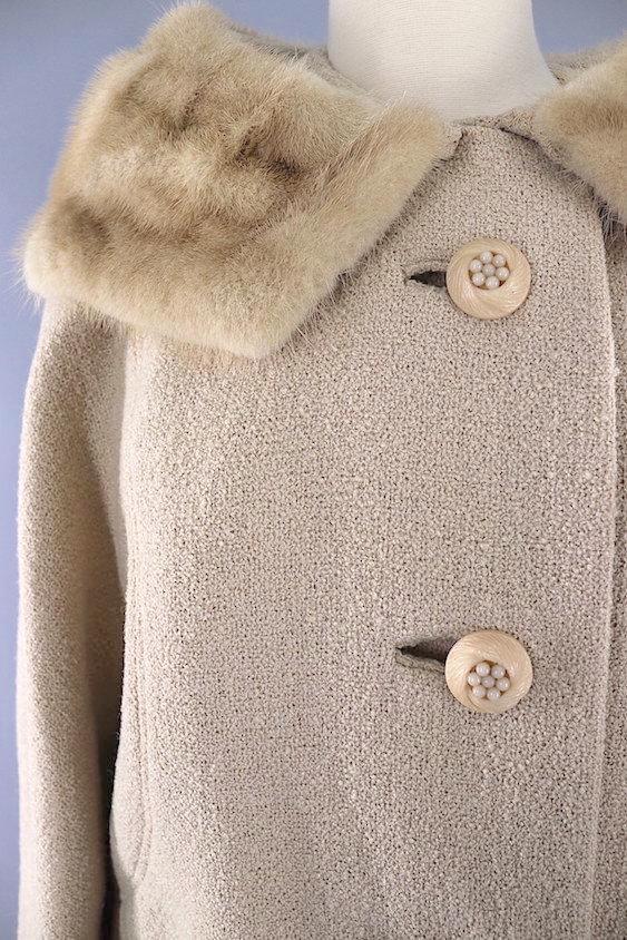 Vintage Winter Coat with Blonde Mink Fur Collar-ThisBlueBird