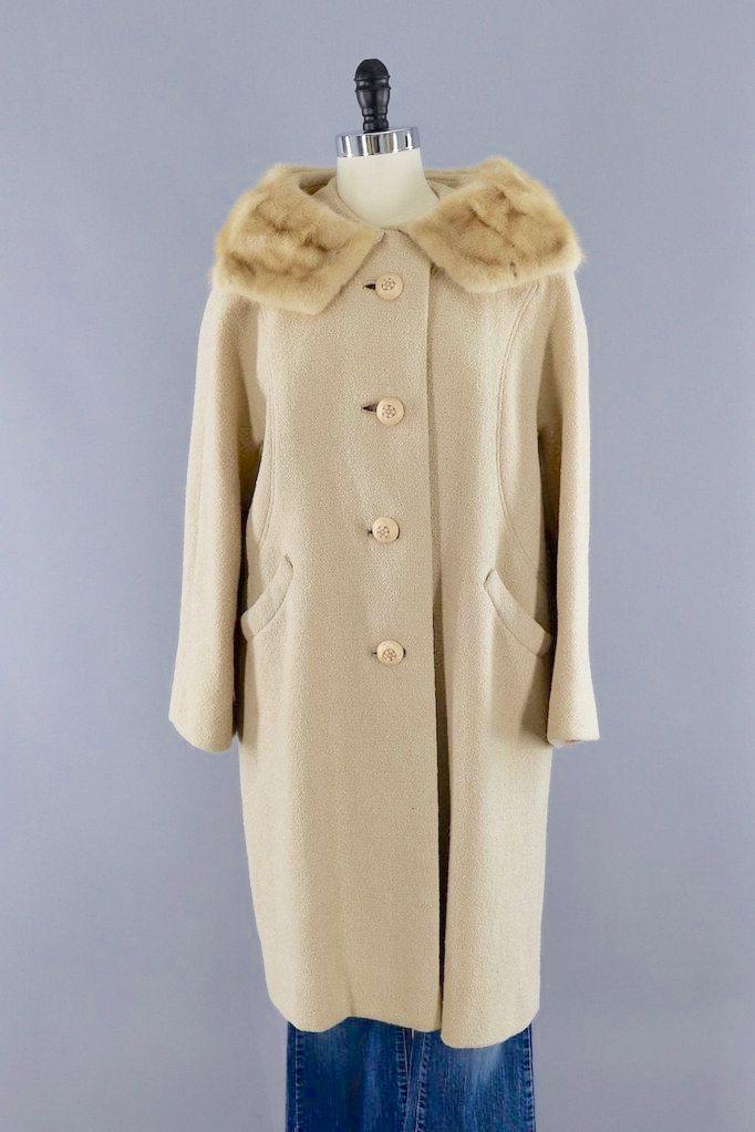 Vintage Winter Coat with Blonde Mink Fur Collar-ThisBlueBird