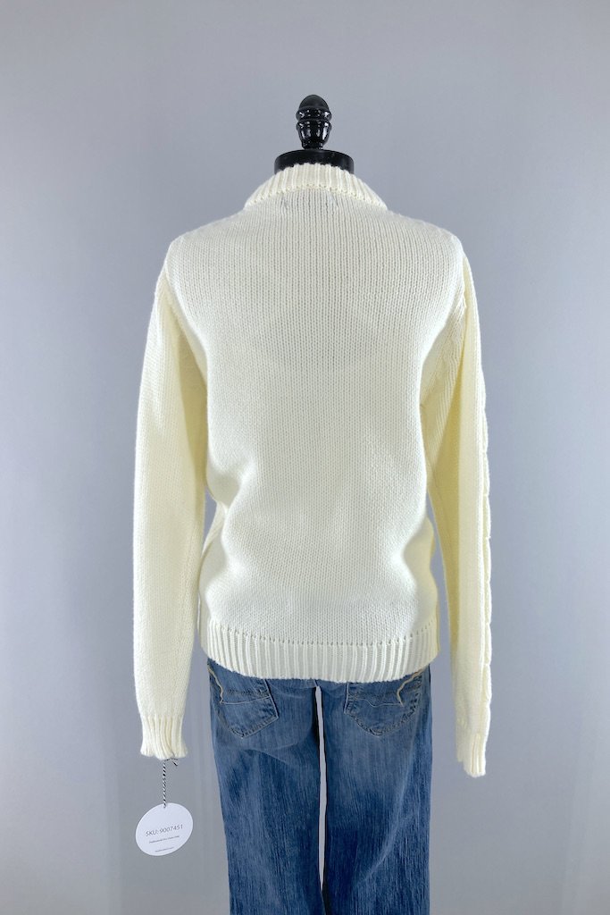 Vintage Winter White Cable Knit Sweater-ThisBlueBird