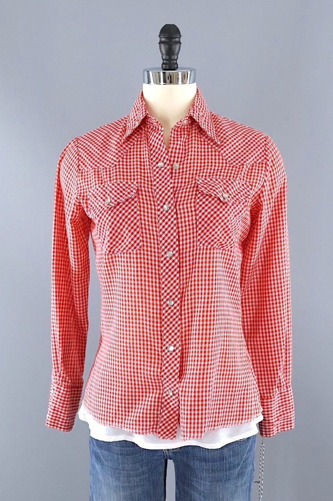 Vintage Wrangler Red Gingham Western Shirt-ThisBlueBird