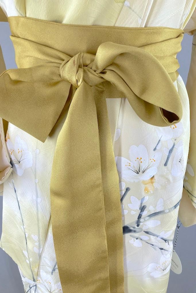 Vintage Yellow Cherry Blossom Floral Silk Kimono-ThisBlueBird