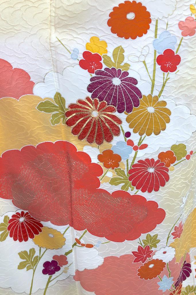 Vintage Yellow & Coral Floral Silk Kimono-ThisBlueBird