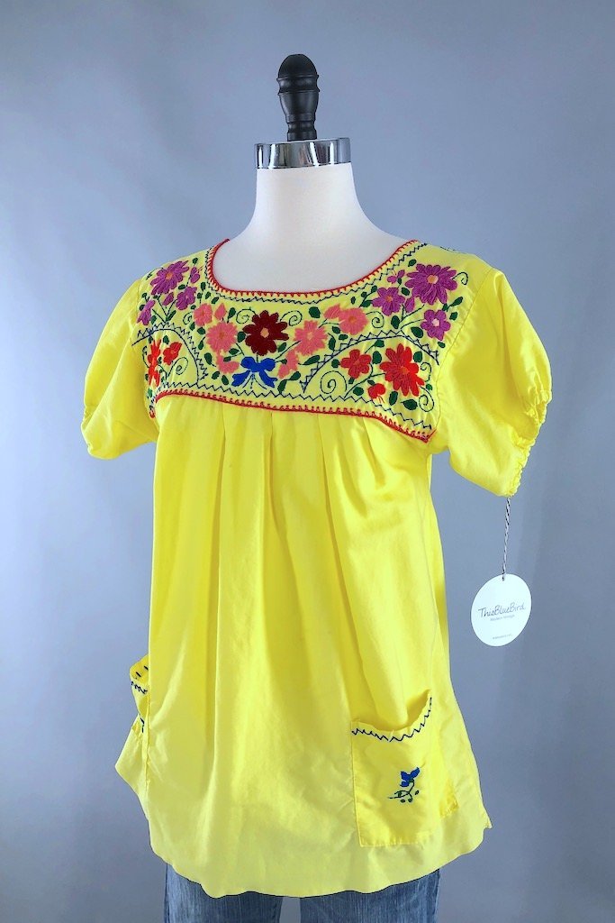 Vintage Yellow Cotton Embroidered Tunic-ThisBlueBird - Modern Vintage