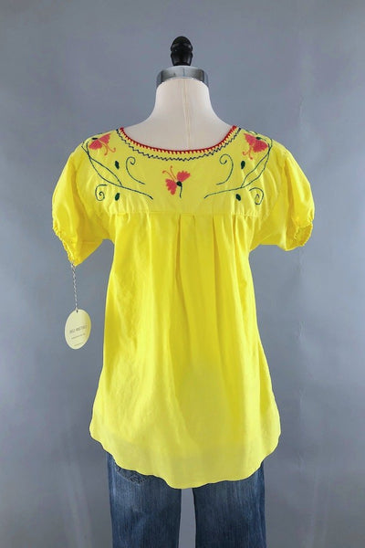 Vintage Yellow Cotton Embroidered Tunic-ThisBlueBird - Modern Vintage
