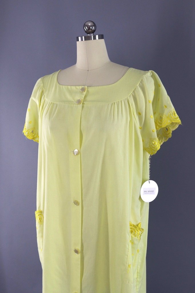 Vintage Yellow Embroidered Night Gown House Dress-ThisBlueBird - Modern Vintage