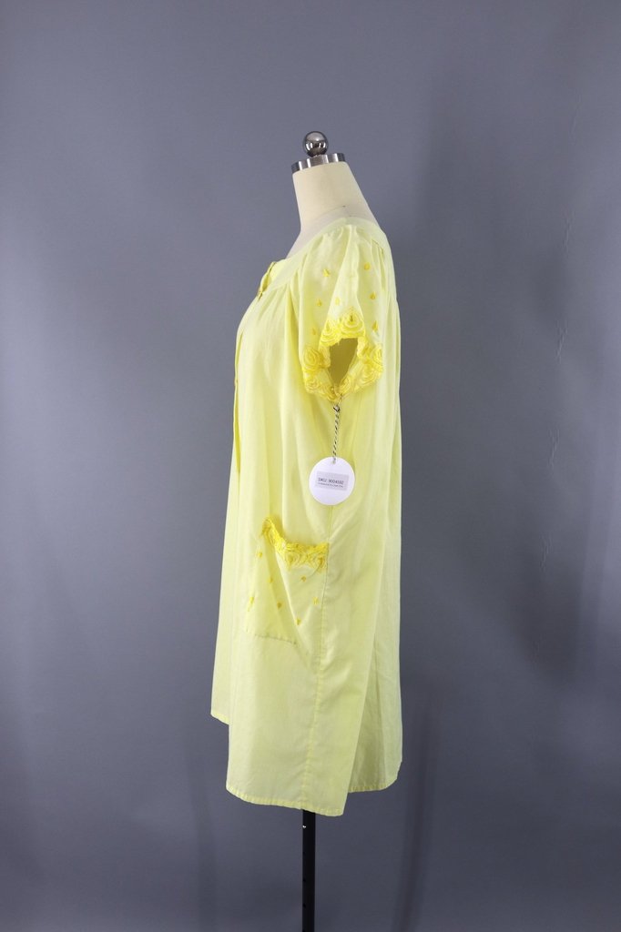 Vintage Yellow Embroidered Night Gown House Dress-ThisBlueBird - Modern Vintage