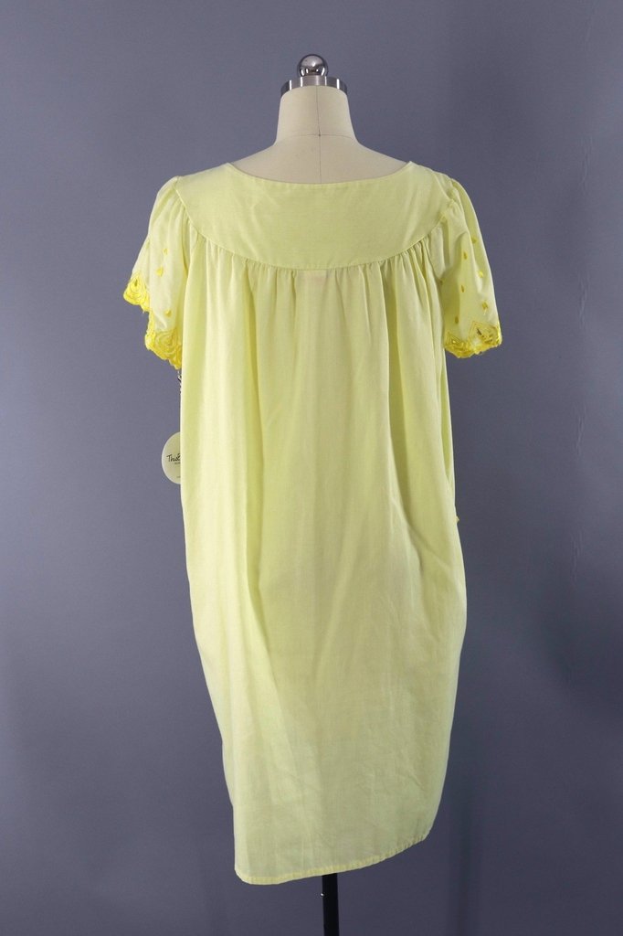 Vintage Yellow Embroidered Night Gown House Dress-ThisBlueBird - Modern Vintage
