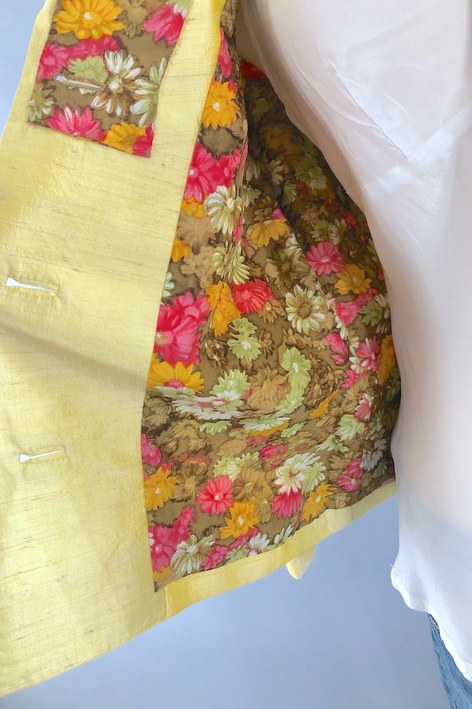 Vintage Yellow Floral Silk Jacket-ThisBlueBird - Modern Vintage