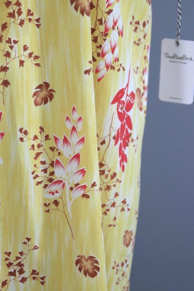 Vintage 1960s Yellow Ginger Hawaiian Print Caftan Dress - ThisBlueBird