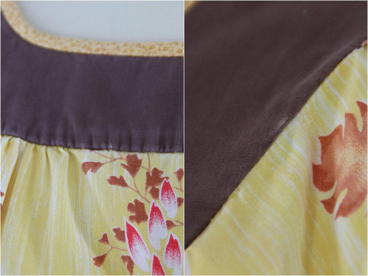 Vintage 1960s Yellow Ginger Hawaiian Print Caftan Dress - ThisBlueBird