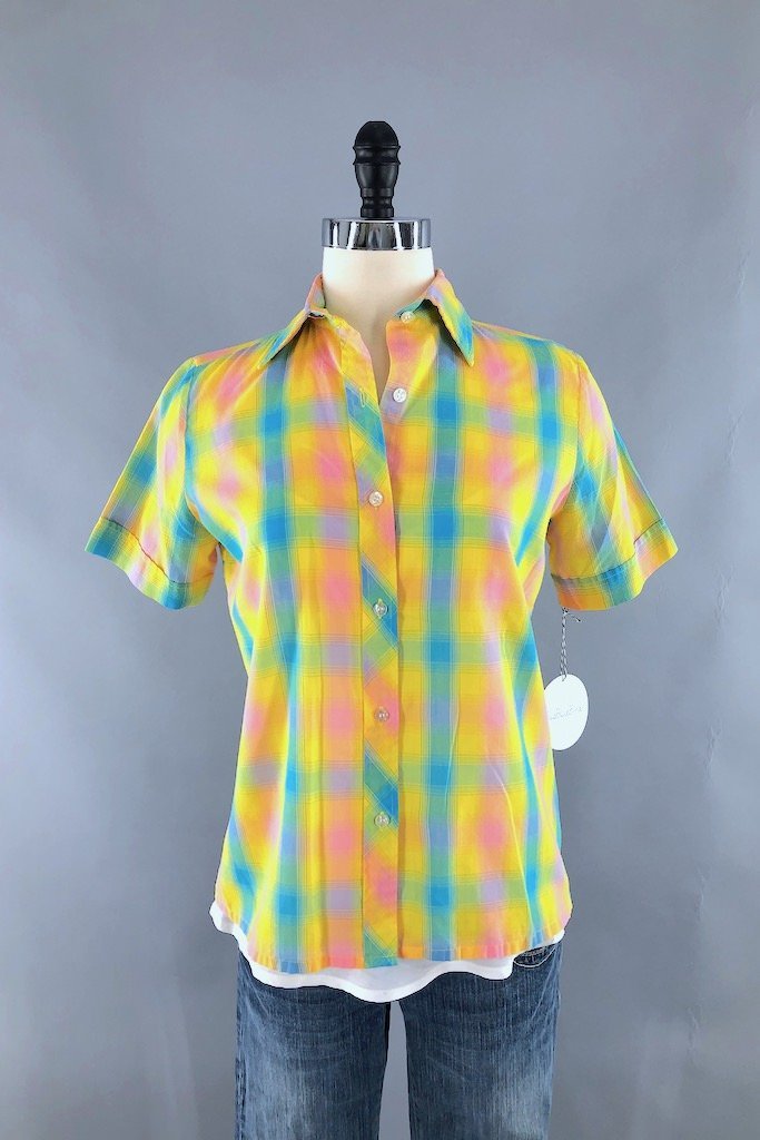 Vintage Yellow Madras Plaid Shirt-ThisBlueBird - Modern Vintage
