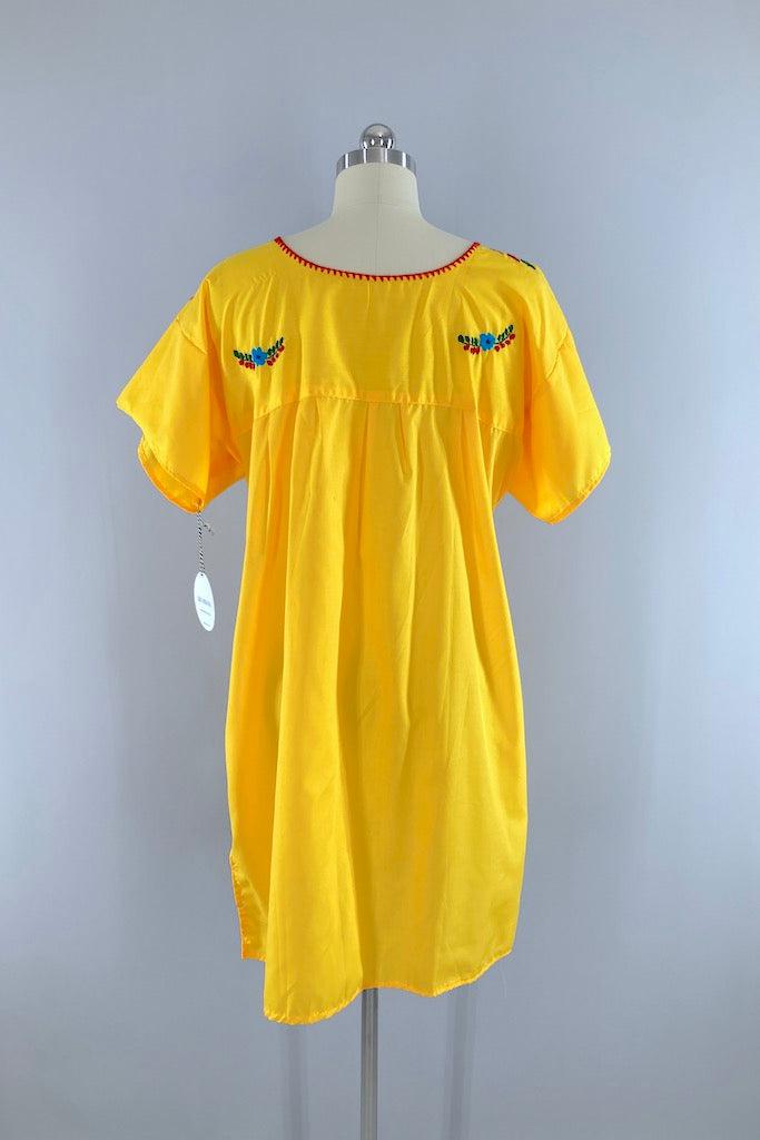 Vintage Yellow Mexican Huipil Dress-ThisBlueBird