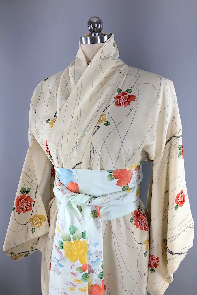 Vintage Yellow Rose Kimono Robe-ThisBlueBird - Modern Vintage