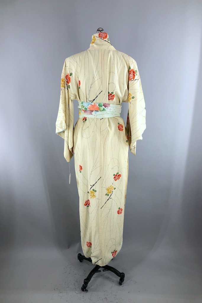 Vintage Yellow Rose Kimono Robe-ThisBlueBird