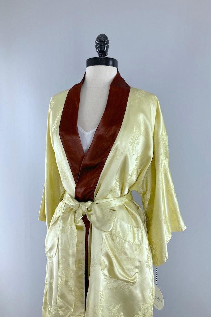 Vintage Yellow Satin Short Robe-ThisBlueBird
