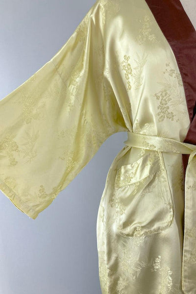 Vintage Yellow Satin Short Robe-ThisBlueBird