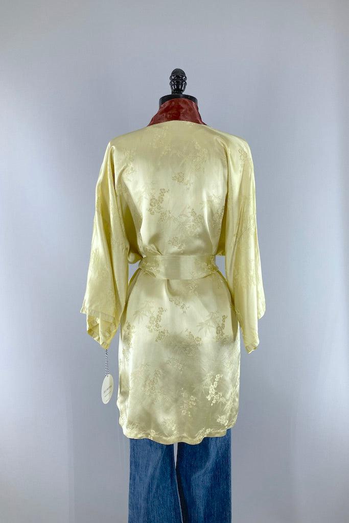 Vintage Yellow Satin Short Robe-ThisBlueBird