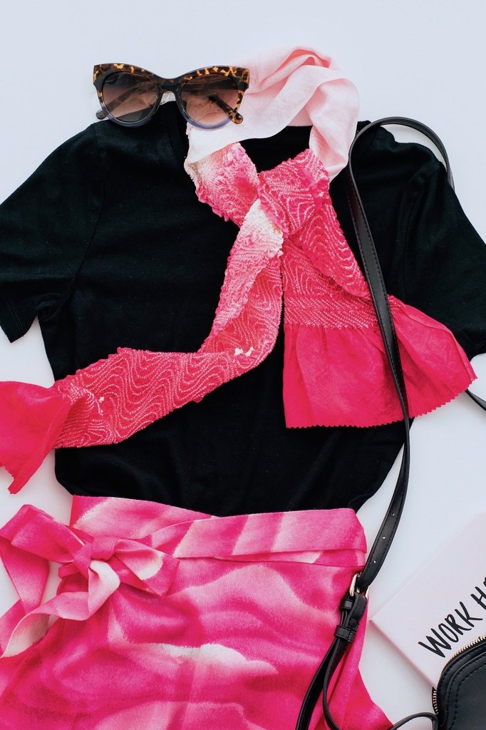 Vintage 1960s Silk Scarf / Silk Kimono Obiage / Bright Pink Shibori - ThisBlueBird