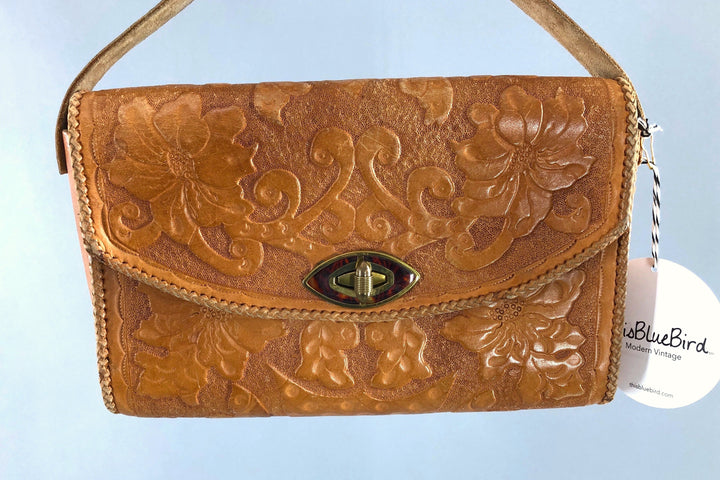 Vintaged 1930s-40s Tooled Leather Handbag-ThisBlueBird - Modern Vintage