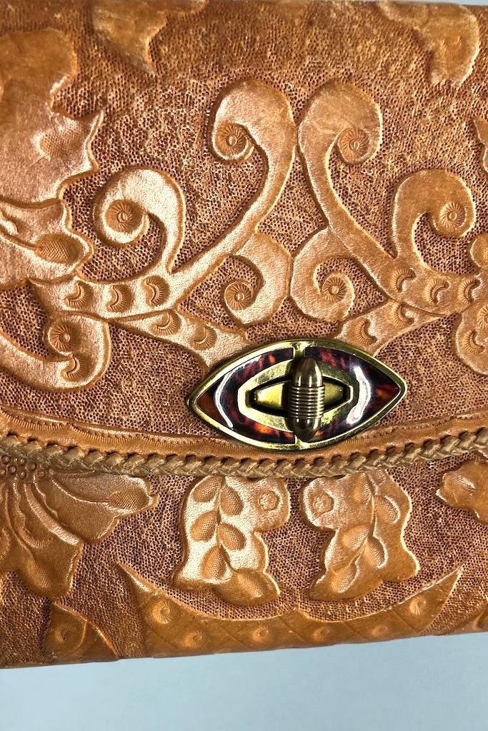 Vintaged 1930s-40s Tooled Leather Handbag-ThisBlueBird - Modern Vintage