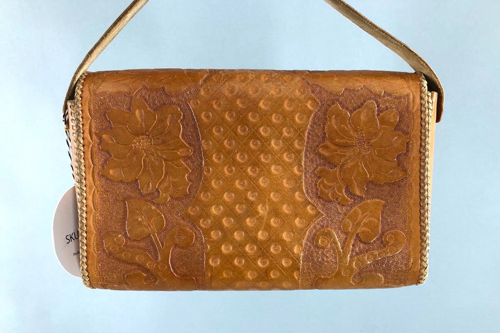 Vintaged 1930s-40s Tooled Leather Handbag-ThisBlueBird - Modern Vintage