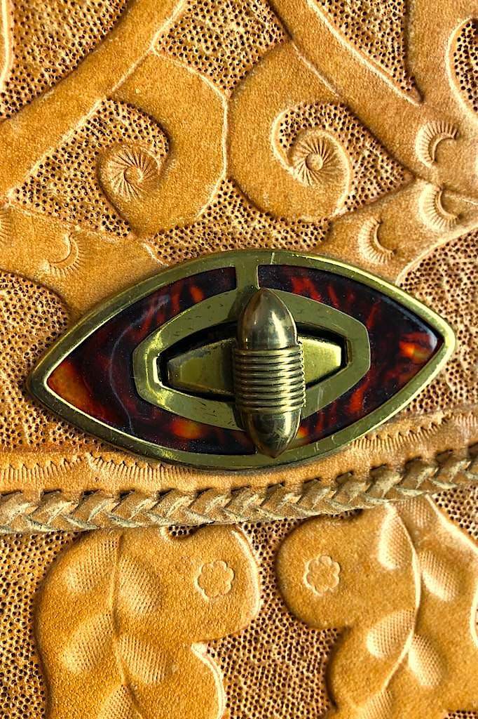 Vintaged 1930s-40s Tooled Leather Handbag-ThisBlueBird - Modern Vintage