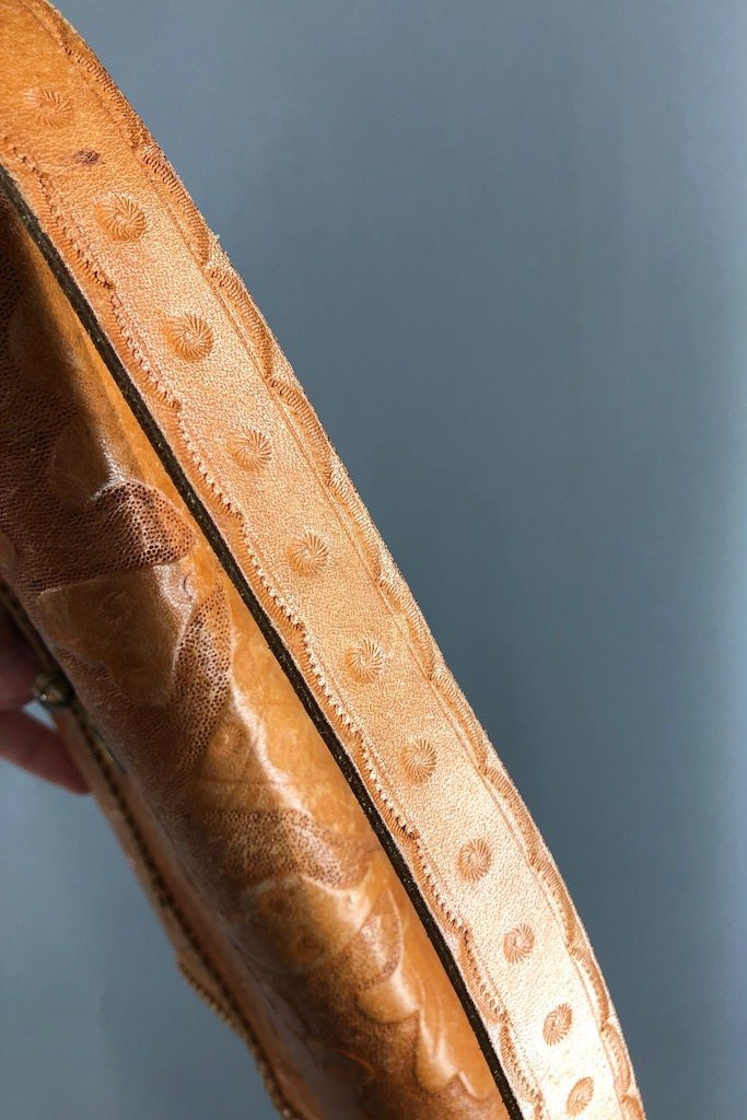 Vintaged 1930s-40s Tooled Leather Handbag-ThisBlueBird - Modern Vintage