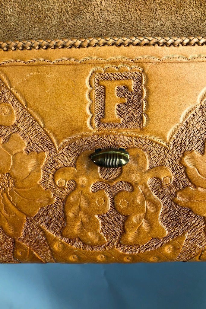 Vintaged 1930s-40s Tooled Leather Handbag-ThisBlueBird - Modern Vintage