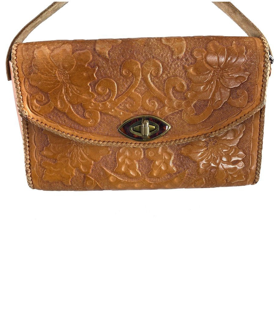 Vintaged 1930s-40s Tooled Leather Handbag-ThisBlueBird - Modern Vintage