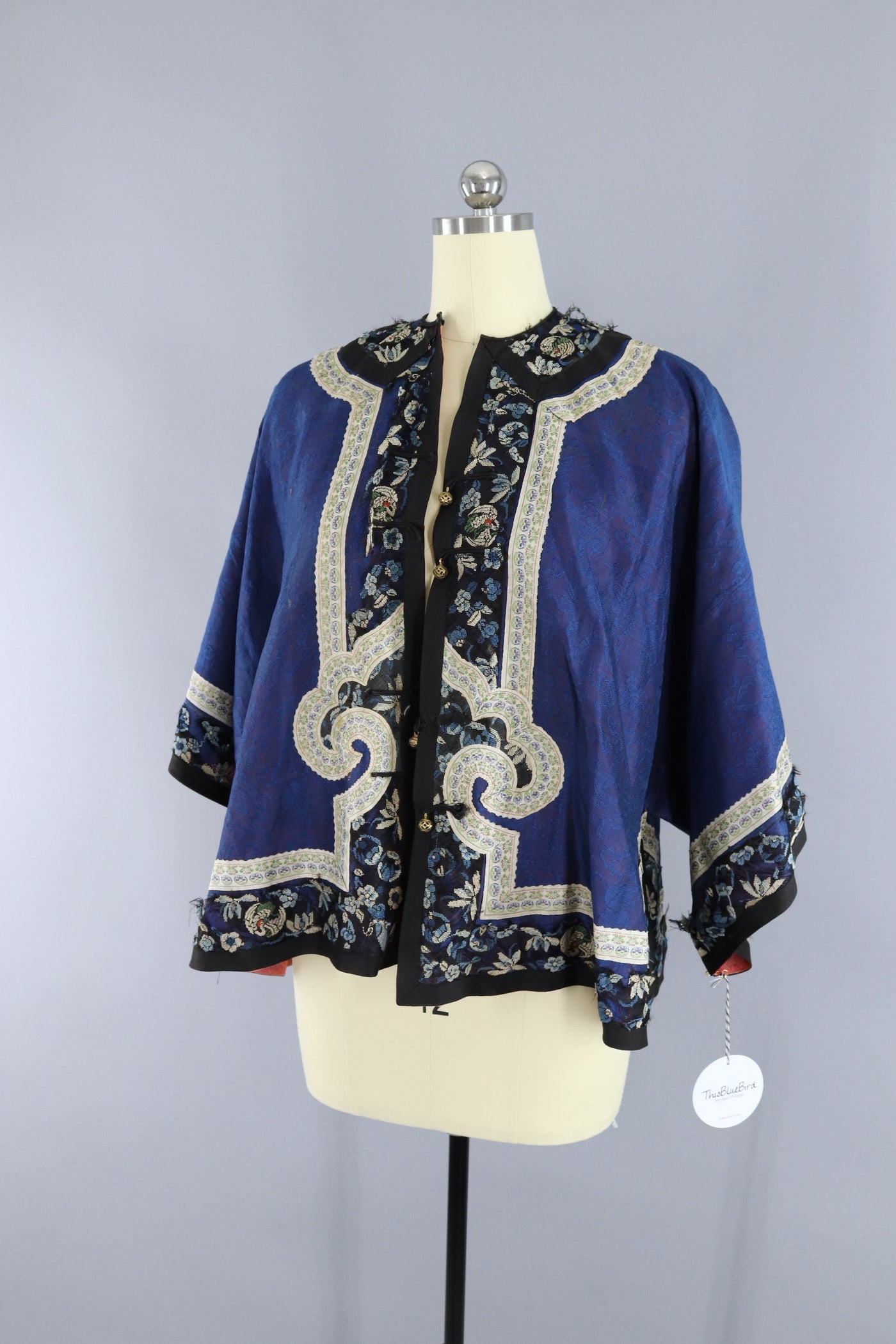 Antique 1870s-1890s Silk Embroidered Chinese Court Jacket - ThisBlueBird