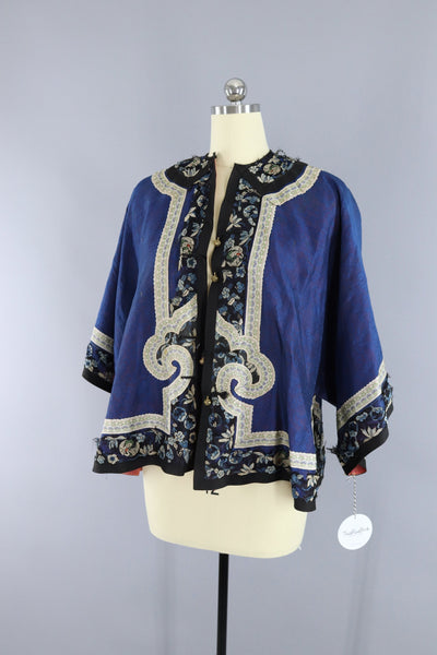 Antique 1870s-1890s Silk Embroidered Chinese Court Jacket - ThisBlueBird