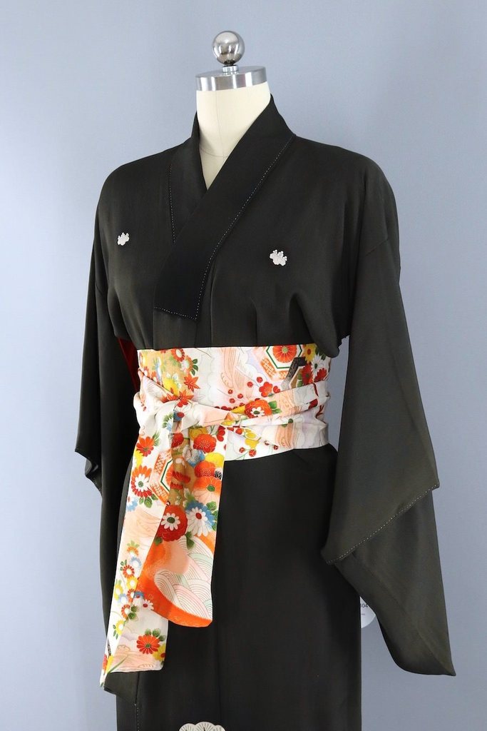 Antique Black Silk Kimono Robe-ThisBlueBird - Modern Vintage