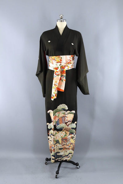 Antique Black Silk Kimono Robe-ThisBlueBird - Modern Vintage