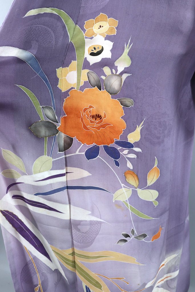 Antique Lavender & Orange Floral Silk Kimono-ThisBlueBird - Modern Vintage