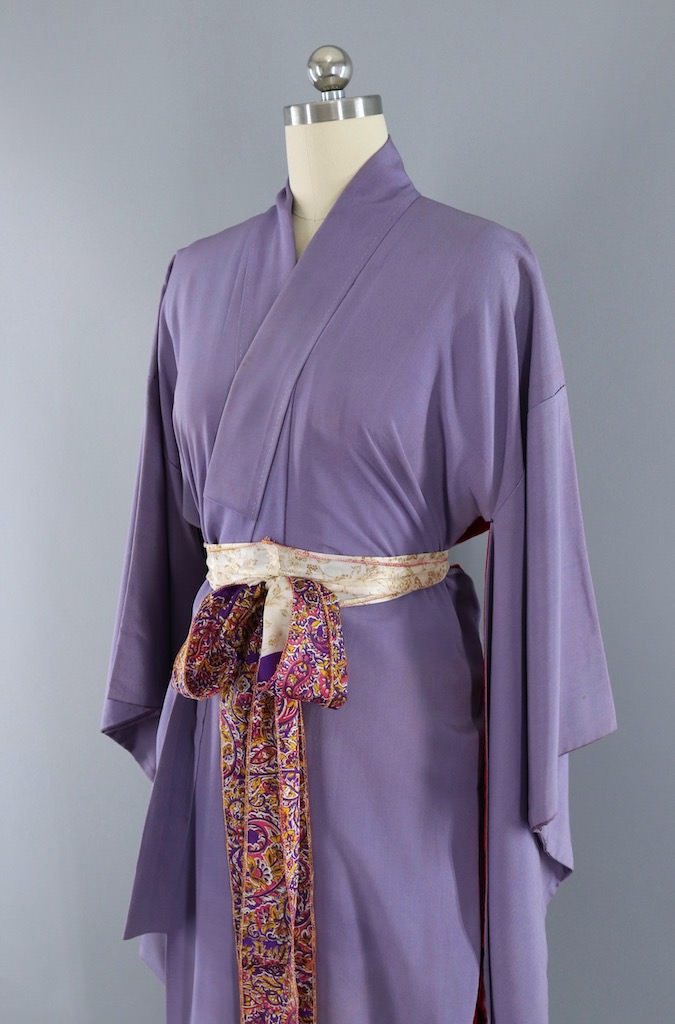 Antique Lavender & Sage Silk Kimono Robe-ThisBlueBird - Modern Vintage