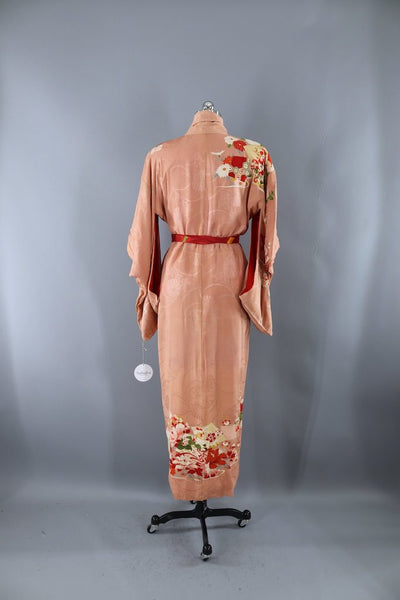 Antique Pink Floral Print Silk Kimono Robe-ThisBlueBird - Modern Vintage