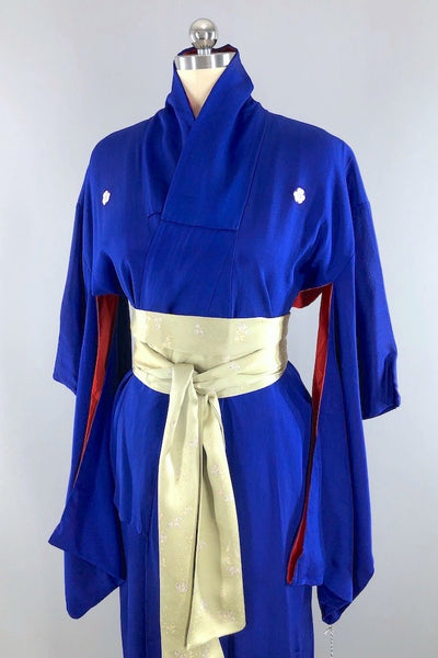 Antique Royal Blue Silk Kimono Robe-ThisBlueBird - Modern Vintage