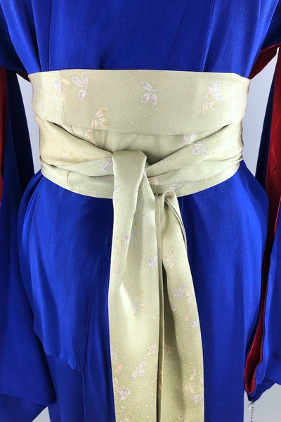 Antique Royal Blue Silk Kimono Robe-ThisBlueBird - Modern Vintage