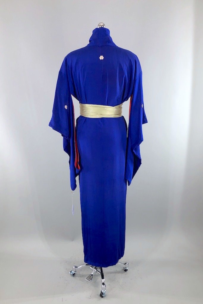 Antique Royal Blue Silk Kimono Robe-ThisBlueBird - Modern Vintage