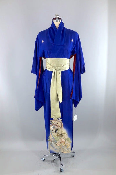 Antique Royal Blue Silk Kimono Robe-ThisBlueBird - Modern Vintage