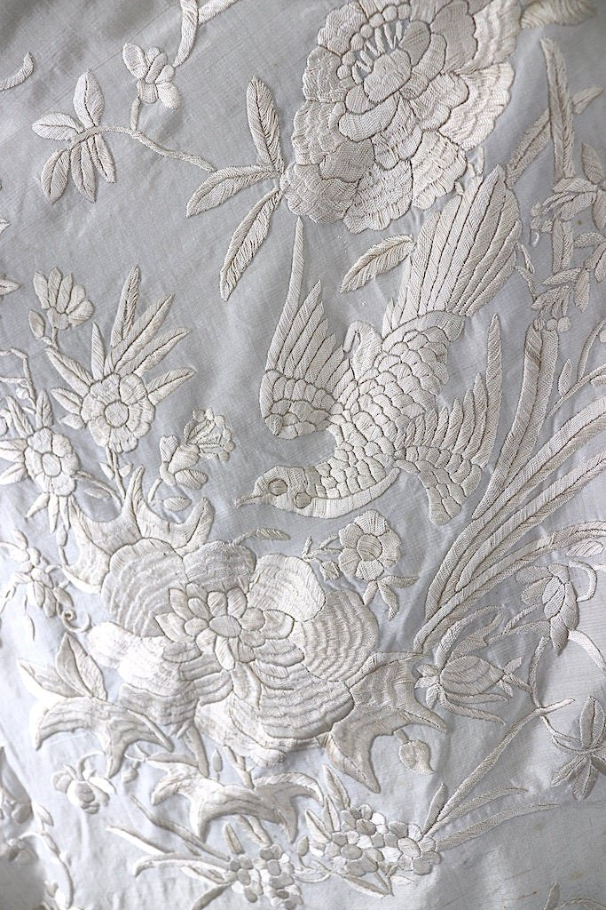 Antique Silk Embroidered Piano Shawl-ThisBlueBird - Modern Vintage