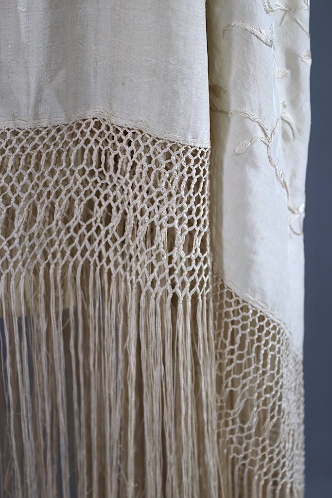 Antique Silk Embroidered Piano Shawl-ThisBlueBird - Modern Vintage
