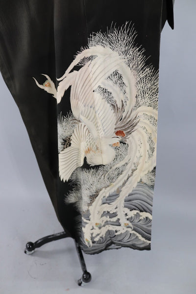 Antique Silk Kimono / Black and White Peacocks - ThisBlueBird