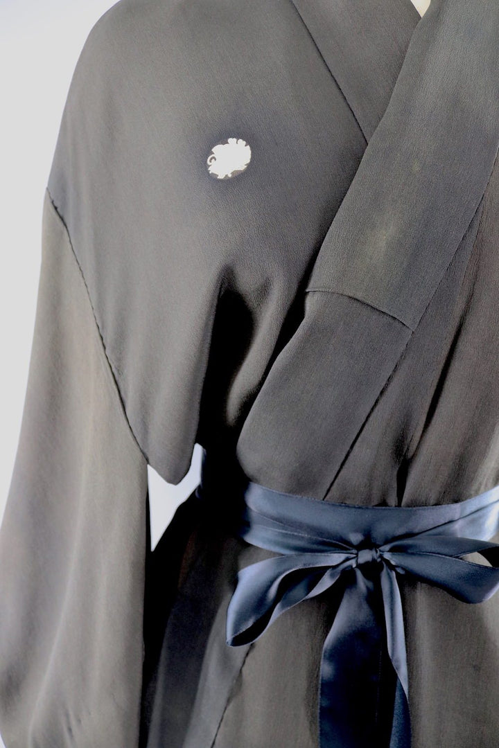 Antique Silk Kimono / Black and White Peacocks - ThisBlueBird