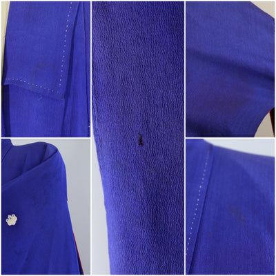Antique Silk Kimono Robe / Royal Blue Flying Cranes Print - ThisBlueBird
