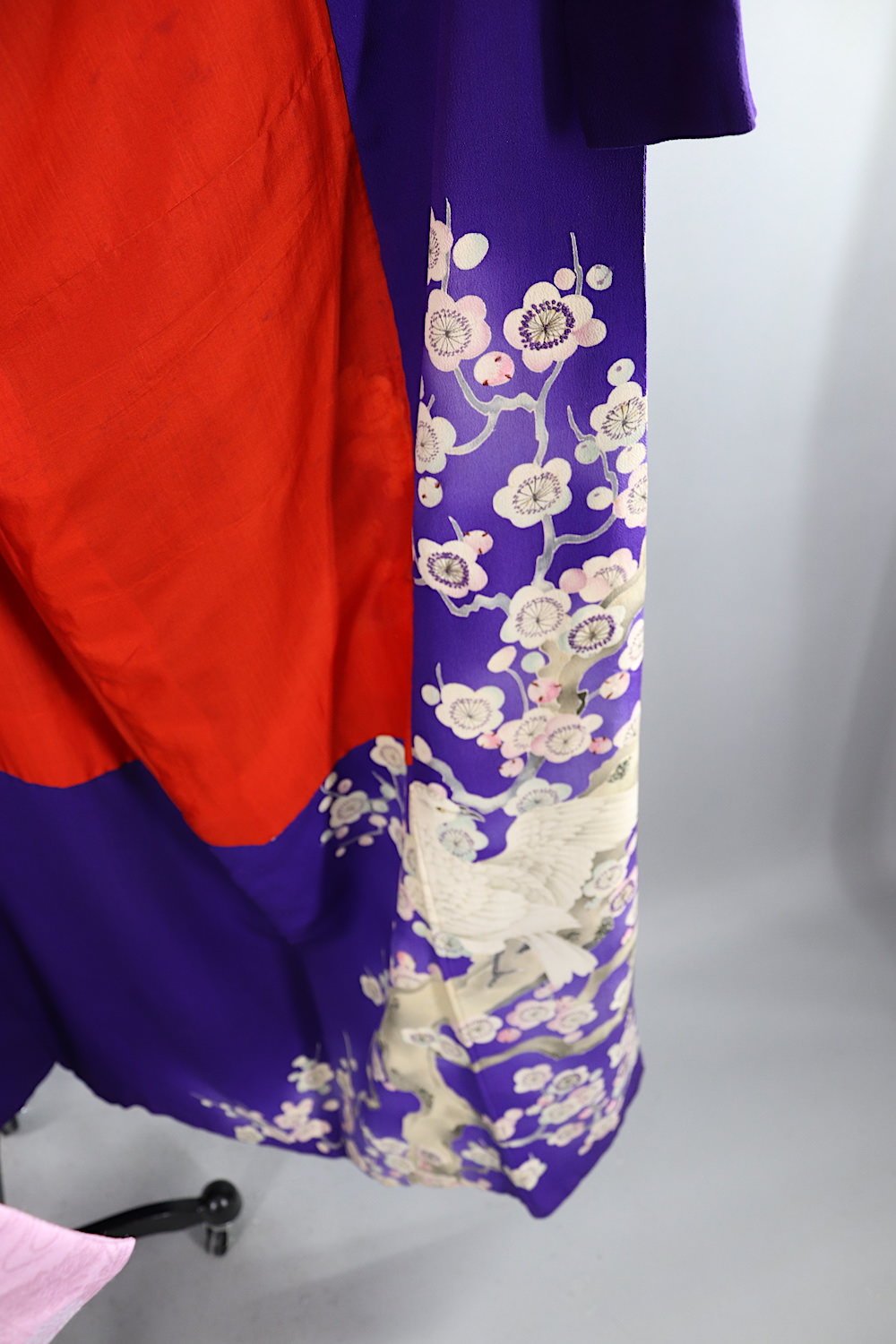 Antique 1900s Silk Kimono Robe in Royal Purple with White Doves Floral ...