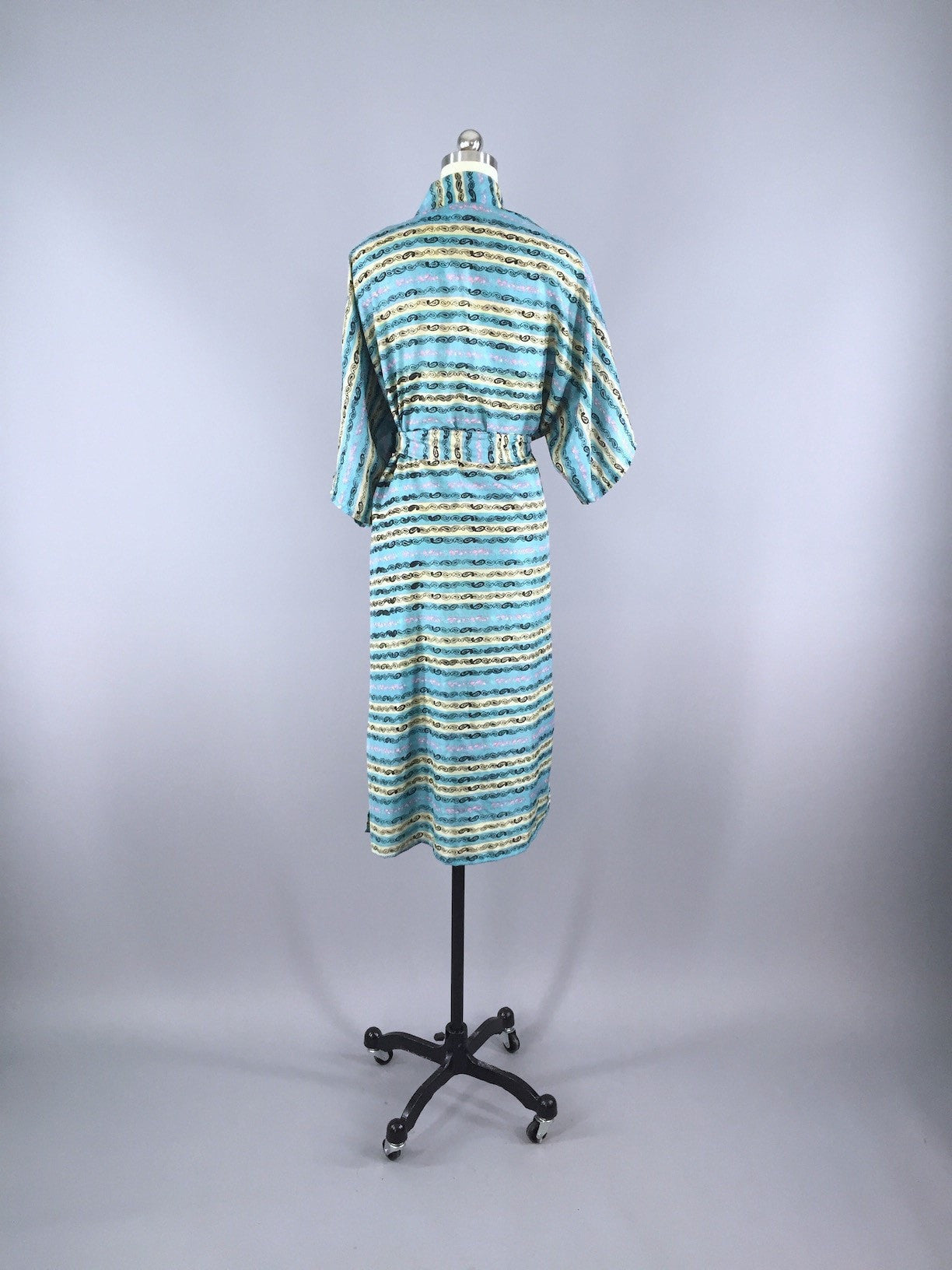 Aqua Paisley Striped Robe made from a Vintage Indian Silk Sari - ThisBlueBird