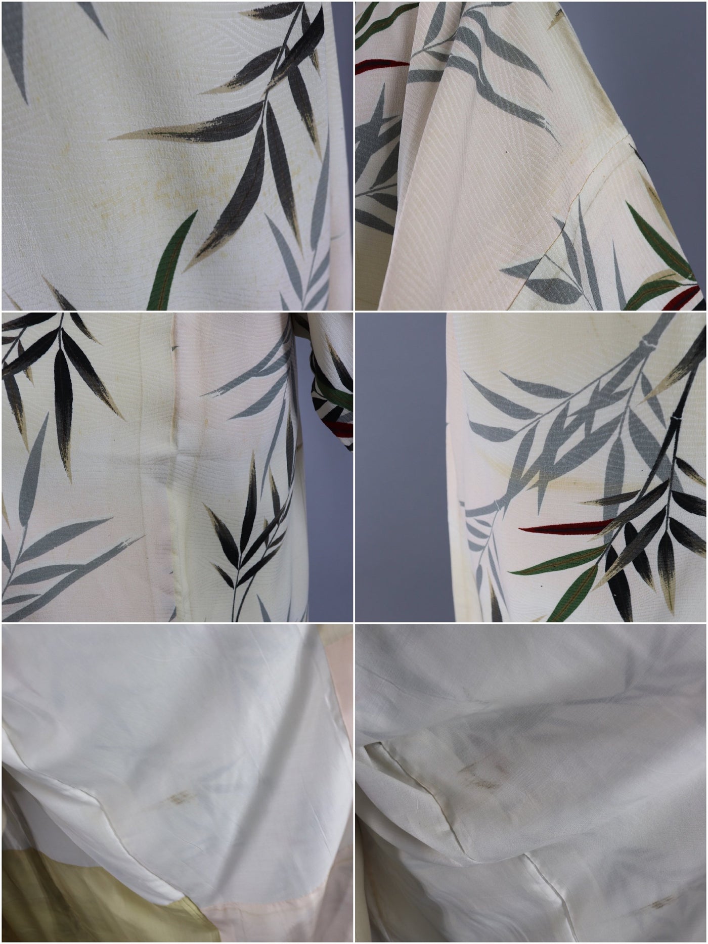 Vintage Silk Kimono Robe / Ivory Bamboo Fronds - ThisBlueBird